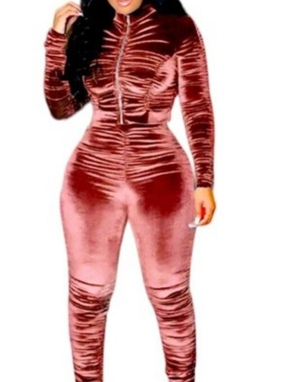 Ruched Rose Gold Stretchy 2pc sweat suit NWOT